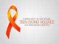 Fabruary is National. Teen Dating Violence. Awareness months. Vector illustration with orange ribbon on grey background. Royalty Free Stock Photo